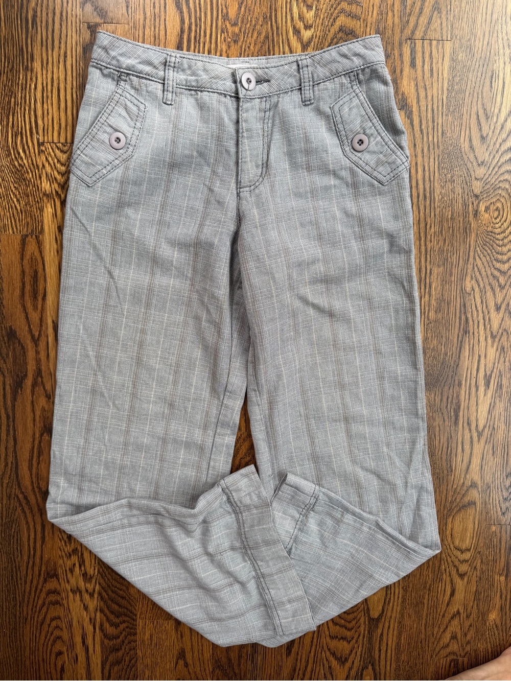 Vintage Women’s Plaid Cotton Light Gray 90s Y2K Fall Casual Pants